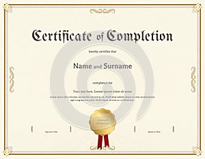 Certificate of completion template in vintage theme