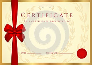 Certificate /diploma template with red bow