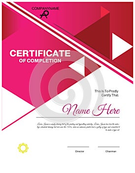 Certificate for diploma or company with attested stamp in red and pink color