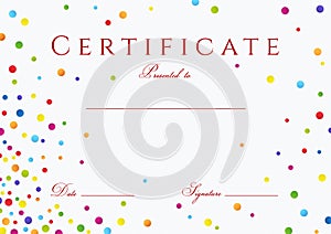 Certificate, Diploma of completion with colorful circles