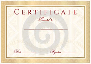 Certificate, Diploma of completion design template, background with blue guilloche pattern watermark, frame. Useful for: Certi