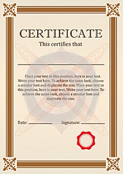 Certificate or Diploma of completion design template with borders. Vector illustration of Certificate of Achievement, coupon