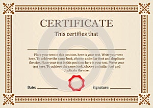 Certificate or Diploma of completion design template with borders. Vector illustration of Certificate of Achievement, coupon