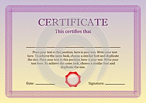 Certificate or Diploma of completion design template with borders. Vector illustration of Certificate of Achievement, coupon