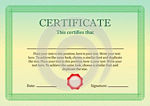 Certificate or Diploma of completion design template with borders. Vector illustration of Certificate of Achievement, coupon