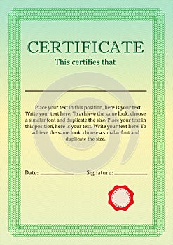 Certificate or Diploma of completion design template with borders. Vector illustration of Certificate of Achievement, coupon