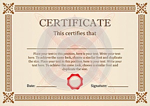 Certificate or Diploma of completion design template with borders. Vector illustration of Certificate of Achievement, coupon, awar