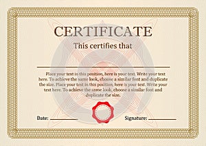 Certificate or Diploma of completion design template with frame