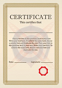 Certificate or Diploma of completion design template with frame. Vector illustration of Certificate of Achievement, coupon