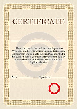 Certificate or Diploma of completion design template with frame. Vector illustration of Certificate of Achievement, coupon, award