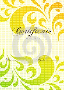 Certificate, Diploma of completion with scroll floral, pattern, frame