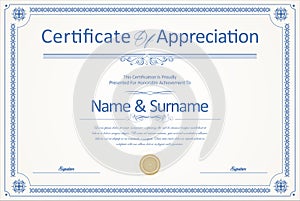 Certificate or diploma retro blue design template