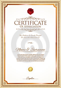 Certificate or diploma template with decorative design calligraphy elements