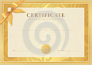 Certificate, Diploma template. Gold award pattern