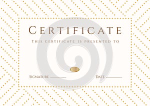 Certificate, Diploma template. Gold award pattern