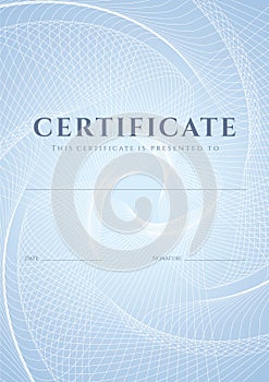 Certificate, Diploma template. Guilloche pattern
