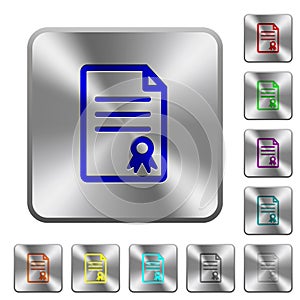 Certificate document rounded square steel buttons