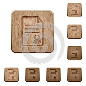 Certificate document wooden buttons