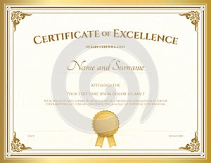 Certificate of excellence template with gold border