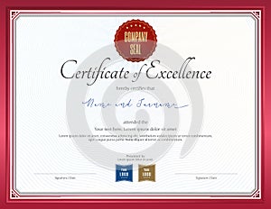 Certificate of excellence template