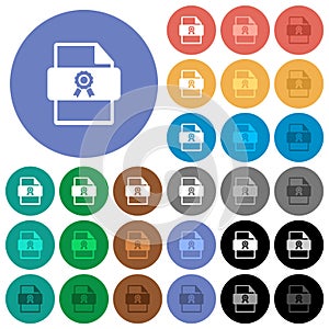 Certificate file round flat multi colored icons