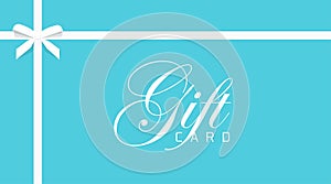 Certificate gift card blue with white wrapping bow ribbon graphic illustration mockup layout, voucher reward coupon template