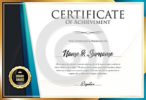 Certificate with golden seal and colorful design border