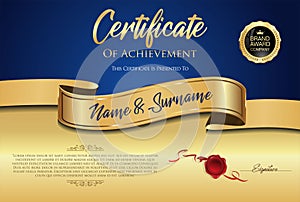 Certificate with golden seal and colorful design border