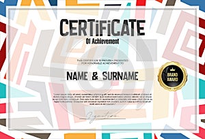 Certificate with golden seal and colorful design border