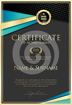 Certificate with golden seal and colorful design border