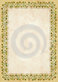 Certificate, invitation template with old russian floral ornament above marble  surface