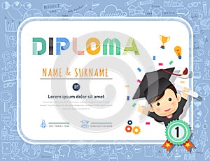 Certificate kids diploma, kindergarten template layout