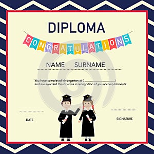 Certificate of kids diploma, preschool,kindergarten template background vector illustration EPS10.