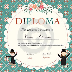 Certificate of kids diploma, preschool,kindergarten template background vector illustration EPS10.