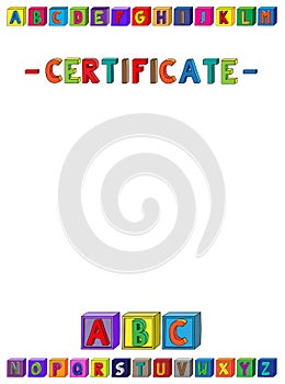 Certificate lettering A4 Page for kids with alphabet blocks