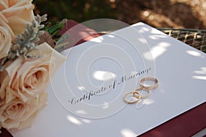 Certificate of Marriage, Rings & Bouquet