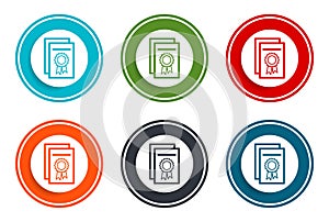 Certificate paper icon flat vector illustration design round buttons collection 6 concept colorful frame simple circle set