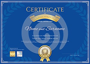 Certificate of participation template in blue theme photo