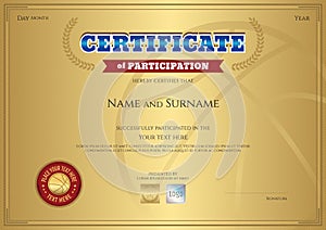 Certificate of participation template with gold background in sp