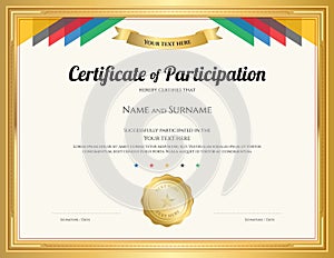 Certificate of participation template with gold border photo