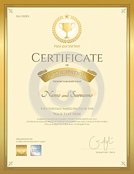 Certificate of participation template in gold color