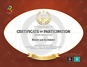 Certificate of participation template in sport theme with rugby