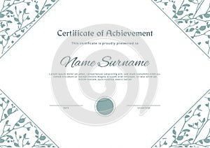 Certificate with plant triangle design elements. Green leaves frame for certificate blank, Vector illustration