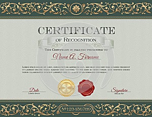 Certificate Of Recognition. Vintage. Floral Frame, Ornaments.