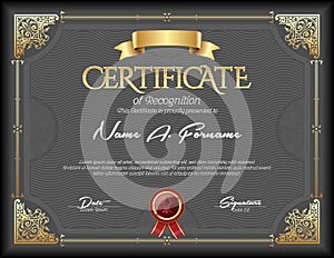 Certificate of Recognition Vintage Gold Frame