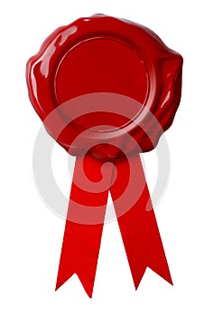 Certificate Red wax seal or signet with ribbon isolated