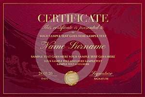 Certificate template with abstract maroon liquid background marble
