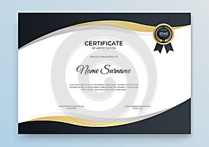 Certificate template banner with abstract geometric shape for print template with golden wave and white clean modern
