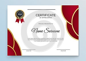 Certificate template banner with abstract geometric shape for print template with golden wave and white clean modern