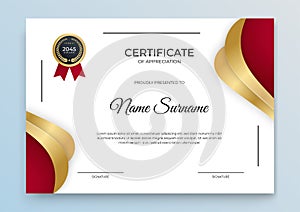 Certificate template banner with abstract geometric shape for print template with golden wave and white clean modern